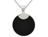 Sterling Silver Black Onyx Disc Pendant Necklace with Chain (18 Inches)